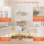 Close up view of the nursery essentials storage cart highlighting the five detachable dividers and Oxford cloth lining.