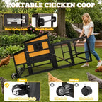 Portable Chicken Coop Poultry Cage with Wheels, Wooden Chicken Coop for 4-8 Chickens, Nesting Box, Pull-Out Tray, Ventilated Windows, Asphalt Weatherproof Roof, 83.3" L x 31.1" W x 41.6" H, Yellow - Image 3