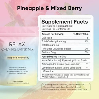 KXVUDE relax calming drink mixed berry and pineapple flavor powder texture detail.