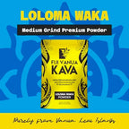 Fiji Vanua Kava Loloma Waka medium grind noble powder packaging showing tribal design details.