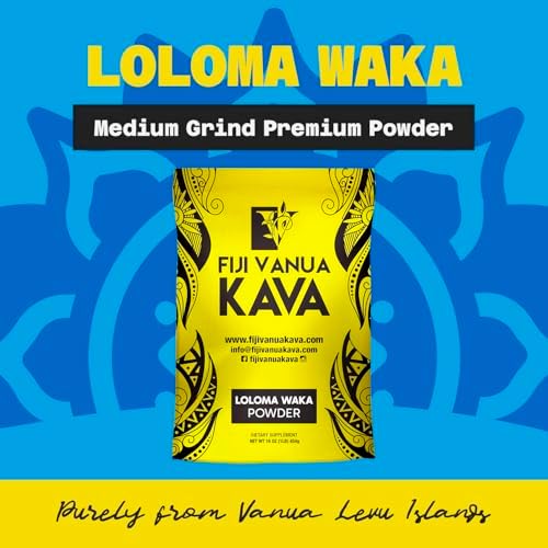 Fiji Vanua Kava Loloma Waka medium grind noble powder packaging showing tribal design details.