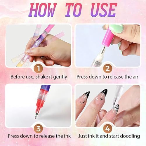 Nail art patterns created with Medech nail marker pens