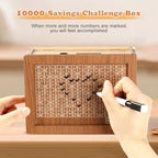 CVLDM interactive money saver box displayed on a study desk for tracking daily family savings goals.