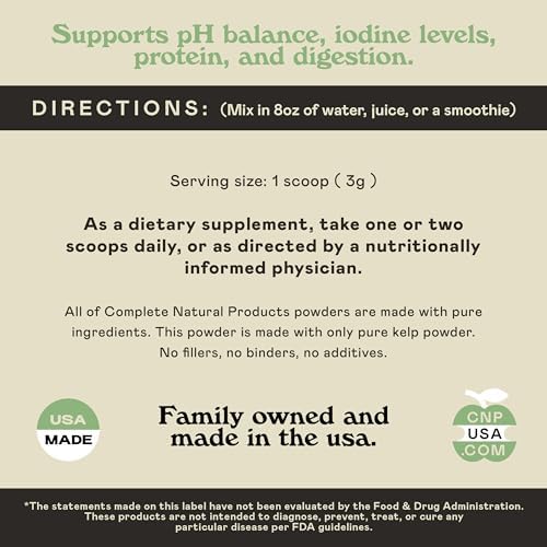 Fine green organic kelp powder next to its moisture-sealing packaging for metabolic wellness.