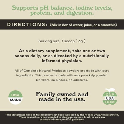 Fine green organic kelp powder next to its moisture-sealing packaging for metabolic wellness.