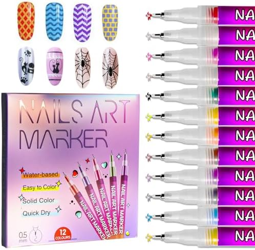 Nail Art Pens Set 12 Colors Nail Art Markers for DIY Painting Nails, Drawing, Dotting & Liner Designs, Nail Pens for Adults & Teens Nail Art, Home Salon Beauty Manicure Tools, 2026 New - Image 1