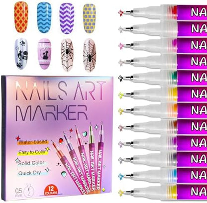 Nail Art Pens Set 12 Colors Nail Art Markers for DIY Painting Nails, Drawing, Dotting & Liner Designs, Nail Pens for Adults & Teens Nail Art, Home Salon Beauty Manicure Tools, 2026 New - Image 1