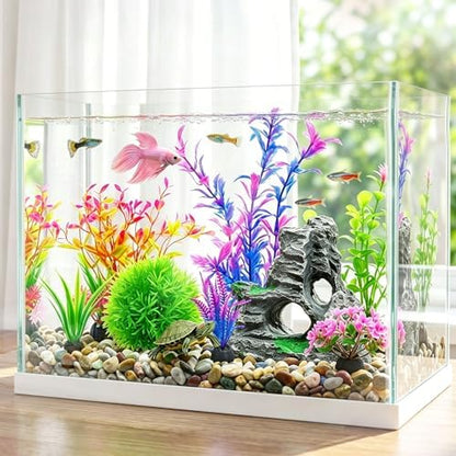 Premium USA imported KUTKUT aquarium setup with colorful artificial greenery and rock hideaway