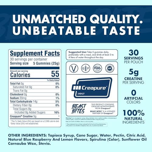 Beast Bites creatine gummies container with open serving