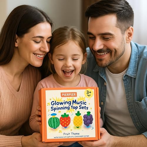 Kids playing with Pierpier fruit themed spinning toys