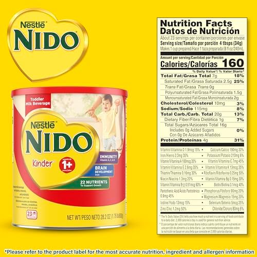 Nido powdered milk beverage nutritional information label