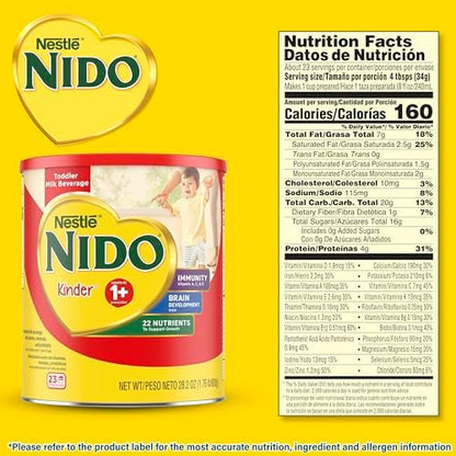 Nido powdered milk beverage nutritional information label