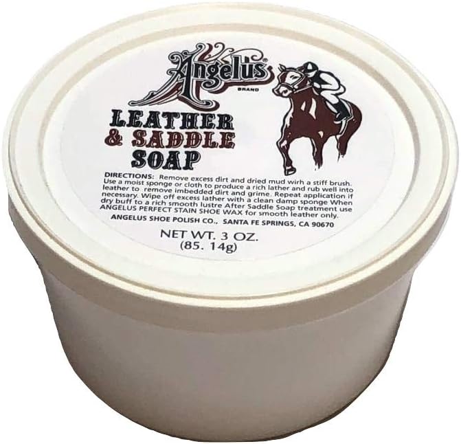 Angelus Saddle Soap Leather Cleaner paste tub front view for premium boot care.