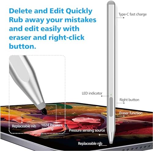 Milikilo surface pro pen illustrating the tilt functionality and palm rejection feature on a screen.