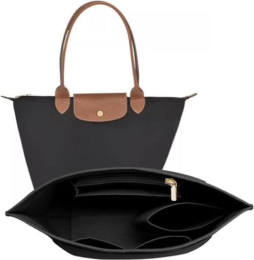 LOUKAYCCI Felt Purse Organizer Insert front view in large black showing structural design.