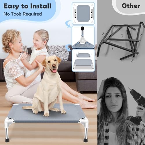 Elevated Cooling Dog Bed, Raised Outdoor Dog Bed for Medium Dogs, Portable Pet Cots with No-Slip Rubber Feet, Double Layer Polyester Cotton - Image 4