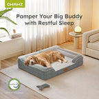 CWAWZ Extra Large Dog Bed, Orthopedic Dog Bed with Cooling Gel Memory Foam, Waterproof XL Pet Bed with Removable Washable Cover, 42" Pet Sofa Couch Dutch Velvet with Bone Toy, Light Gray - Image 6