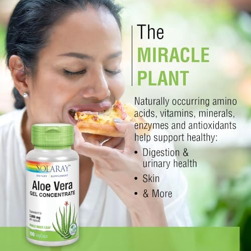 Solaray Aloe Vera inner gel dietary supplement bottle for stomach comfort