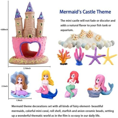 Lohang Kooterfun non toxic resin castle ornament under aquatic LED lighting showing detailed textures.