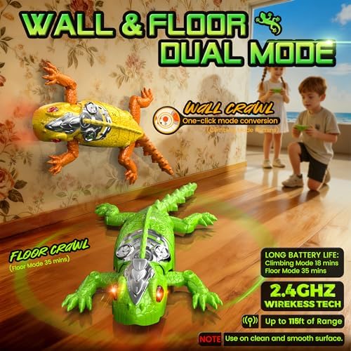 Rechargeable wall climbing lizard with LED eyes illuminated