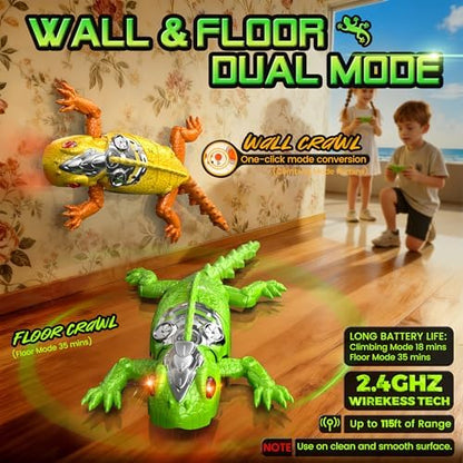 Rechargeable wall climbing lizard with LED eyes illuminated