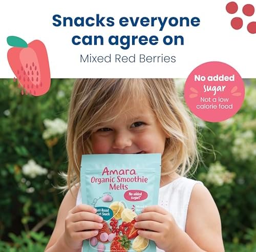 Back label of Amara berry smoothie melts showing the dairy-free and gluten-free nutrition facts