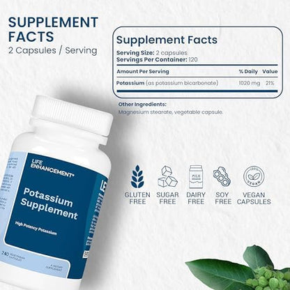 Life Enhancement potassium 240 capsules supplement label details