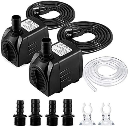 CWKJ Submersible Water Pump showing three interchangeable nozzles and adjustment knob setup