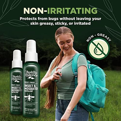 Authentic imported medella naturals bug spray pack placed next to natural lemongrass stalks representing plant based elements