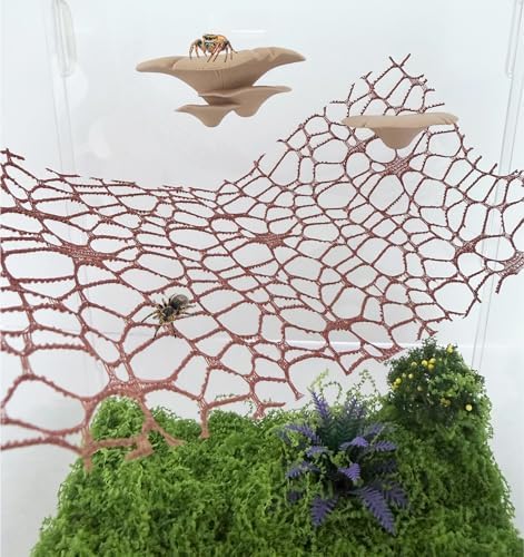 Jumping Spider Hide Habitat Accessories, Magnetic Mushroom Shelf & Moss Ribbon Web, Climbing and Feeding Platforms for Jumping Spiders, Mantises, Tarantulas, Invertebrates, 3-Pack (Pink) - Image 7
