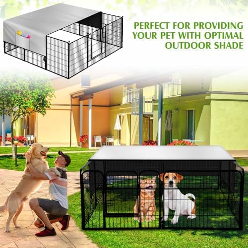 Patelai weatherproof dog enclosure canopy top view setup in a green park.
