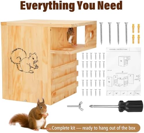 Extra Large Squirrel House for Outside with Stand & Predator Proof, Large Squirrel Box for Outside with Easy-Clean Front Door, Wooden Squirrel Nesting Box for Chipmunks and Small Animals - Image 7