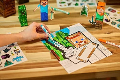 Full contents of the Crayola Minecraft POPs activity set displayed flat.