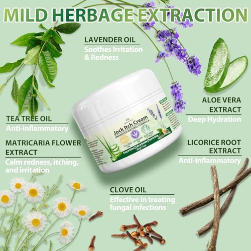 Extra strength herbal moisturizer for groin and inner thigh fungal irritation relief.