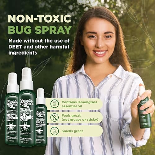 DEET-free plant-based mosquito spray with lemongrass oil for children and family outdoor protection.