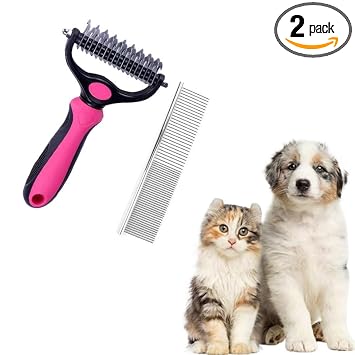 Sodknow 2 pack pet grooming combo brush and metal comb front view