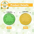 Augsun plastic green and gold lucky coins scattered across a festive party table setting.