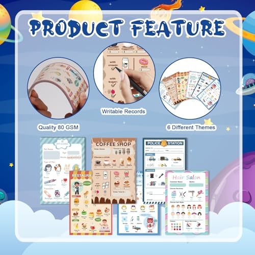 Toddler playing with doctor and vet role play notepads