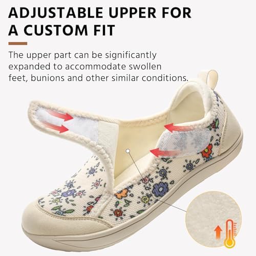 Top down view showing the extra wide toe box of barefoot house slippers.