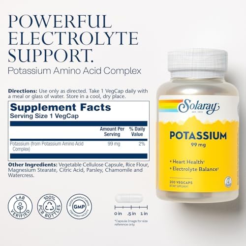 Close up of Solaray Potassium supplement label details