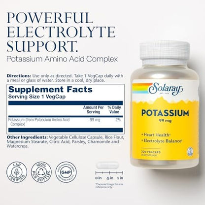 Close up of Solaray Potassium supplement label details
