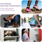 Compact 2 fluid ounce shoe deodorizer bottles for travel use