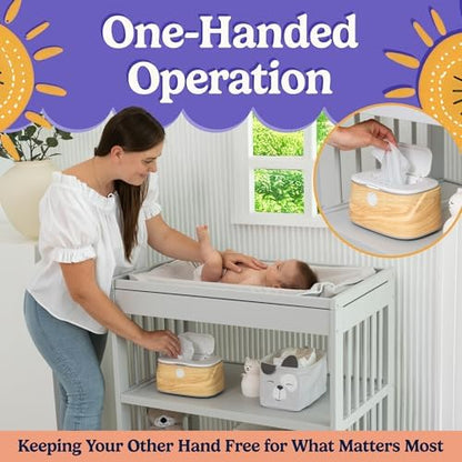 Side profile of Bollepo baby wipe dispenser showing compact modern design