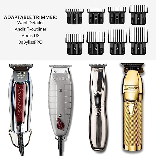 Close up view of the retractable metal spring mechanism on the back of the black professional trimmer guides