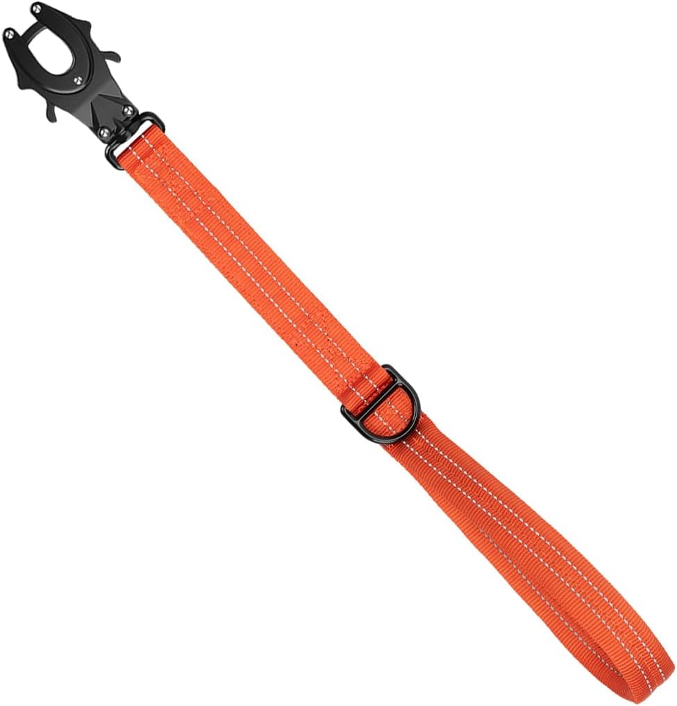 Brown eighteen inch tactical dog leash laid flat illustrating its compact size and rugged construction.