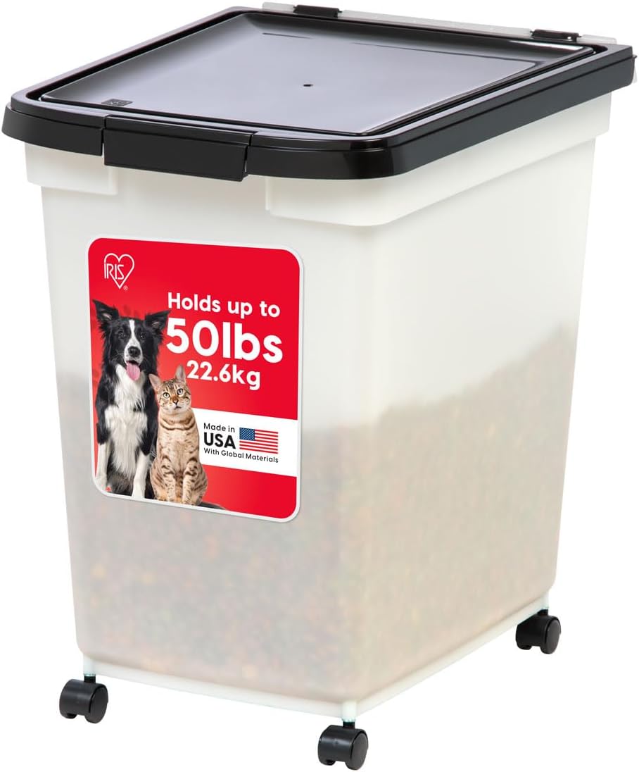 IRIS USA Dog Food Storage Container 50 lbs, with Removable Rolling Wheels & Included Scoop, for Dog Cat Bird and Other Pets, Food Storage Bin, Keep Fresh, Made in USA, Clear/Dark Gray - Image 14