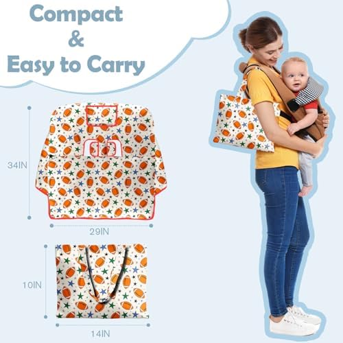 Polovillae football theme baby cart cover folded compactly into its convenient travel storage bag.