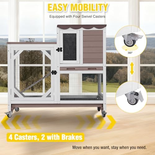 Aivituvin 39.3" Large 2-Story Rabbit Hutch, Indoor Outdoor Bunny Cage with Chew-Proof Ramp, Leak-Proof & Easy-to-Clean Tray, Lockable Wheels, for Rabbits & Guinea Pigs - Image 4