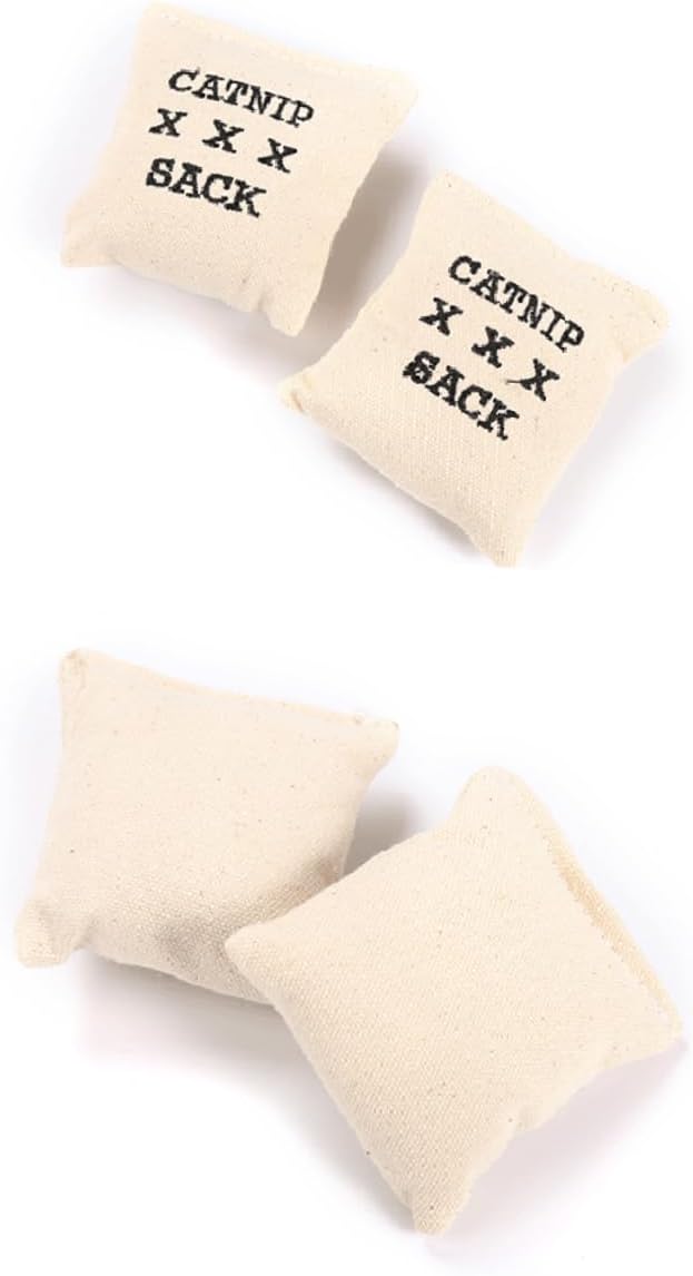 Close up view of the durable burlap style fabric material used on the Homemaxs catnip teething toys