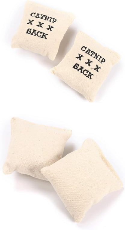 Close up view of the durable burlap style fabric material used on the Homemaxs catnip teething toys